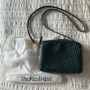Clare V green croc leather midi sac bag